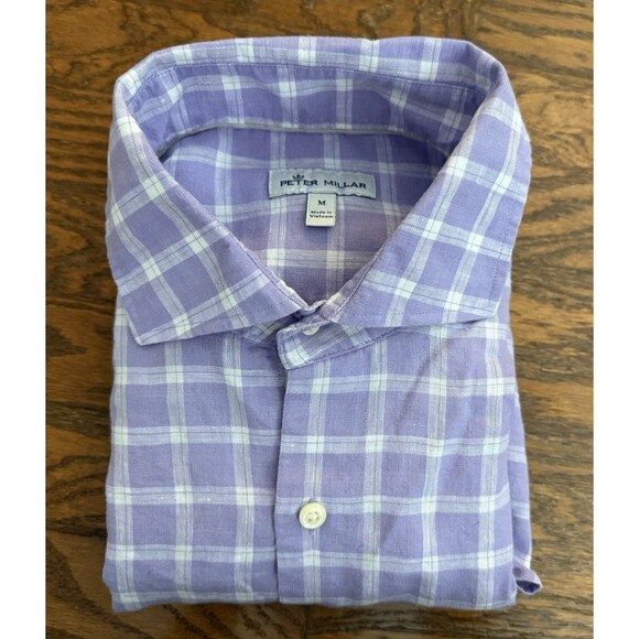 Peter Millar Button Shirt Men's M Franklin Crown Cool Linen-Blend Sport Lavender - Picture 1 of 7